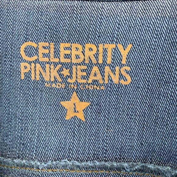 Womens Celebrity Pink Denim Jacket Size L Distress Crop Stretch 2350 EUC Dark - Picture 4 of 11
